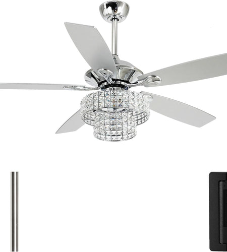 Ceiling Fans with Lights and Remote 52 Inch Chandelier Ceiling Fan with Crystal Light for Bedroom, Reversible Motor, Timer, Polished Chrome