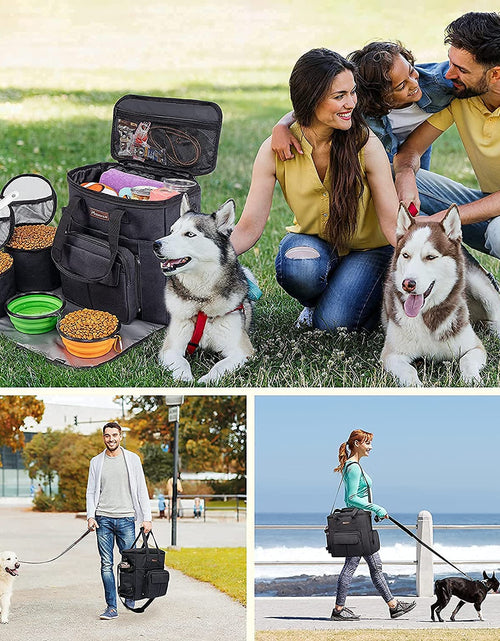 Load image into Gallery viewer, Dog Travel Bag with 2 Collapsible Dog Bowls, 1 Dog Backpack, Airline Approved Pet Travel Bag Organizer for Supplies &amp; Accessories, 2 Travel Dog Food Container, Black
