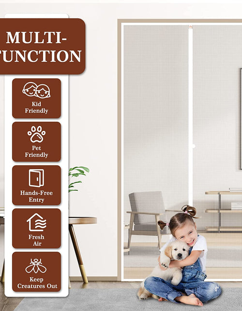 Load image into Gallery viewer, White Mesh Door Screen with Magnets Fits Door Size 36, up to 36&quot;W X 83&quot;H with Full Frame Hook&amp;Loop Strip and Special Windproof Hasp Design
