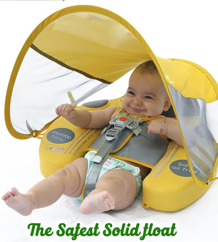 Upgraded Baby Float Non-Inflatable baby Swim Ring, Infant Soft Solid Swimming Trainer, Baby Pool Float with Removable UPF 50+ UV Sun Protection Canopy