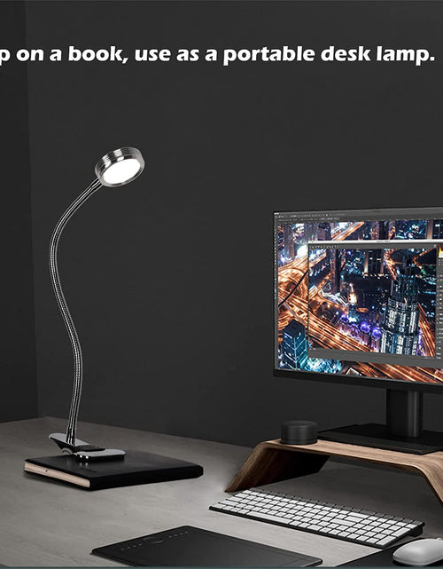 Load image into Gallery viewer, LED Reading Light, Dimmable Clamp Light for Bed Headboard, Bedroom, Office, 3 Modes &amp; 9 Dimming Levels, Flexible Clip Desk Lamp, Adapter Included, 5W, Silver
