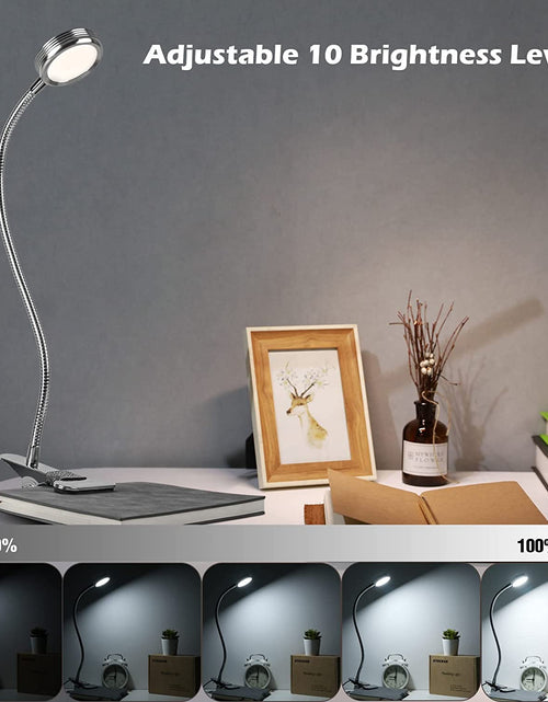 Load image into Gallery viewer, LED Reading Light, Dimmable Clamp Light for Bed Headboard, Bedroom, Office, 3 Modes &amp; 9 Dimming Levels, Flexible Clip Desk Lamp, Adapter Included, 5W, Silver
