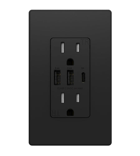 USB Outlets Receptacles, 3-Port USB C Wall Outlet, 30W 6.0A USB Electrical Outlet, 15 Amp Tamper-Resistant Outlet with USB C Ports, UL Listed, Screwless Wall Plate Included, 1 Pack, Matte Black