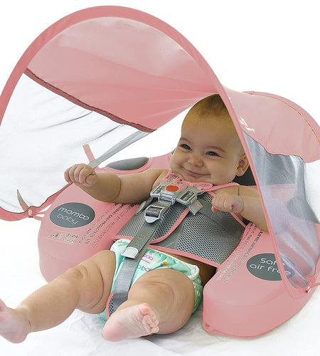 Upgraded Baby Float Non-Inflatable baby Swim Ring, Infant Soft Solid Swimming Trainer, Baby Pool Float with Removable UPF 50+ UV Sun Protection Canopy