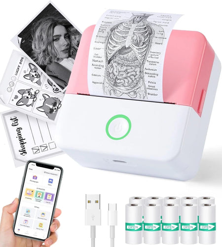 Thermal Mini Printer, Portable Inkless Sticker Maker, Bluetooth Printer for Phone, Wireless Label Printer with Tape, Free Cut Small Pocket Printer for Notes&Children DIY, Compatible with Ios&Android