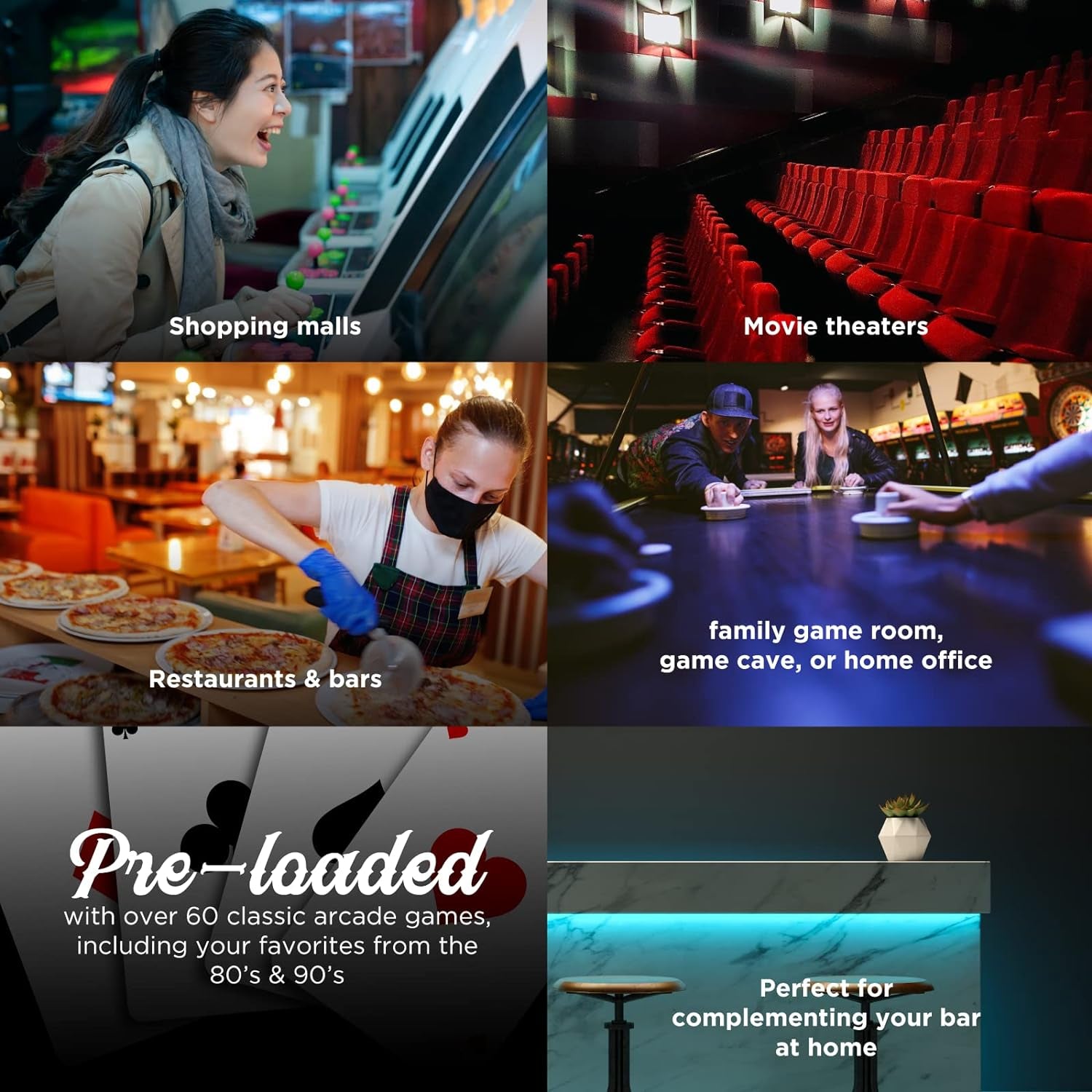 Creative Arcades Full Size Commercial Grade Pub Arcade Machine | 2 Player | 60 Games | 22" LCD Screen | round Glass Top | 2 Sanwa Joysticks | Blackjack Design | 2 Stools Included | 3 Year Warranty