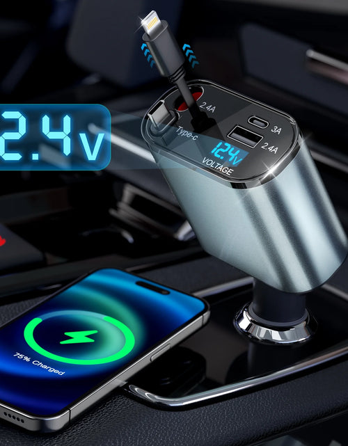 Load image into Gallery viewer, Retractable Car Charger, 66W 4 in 1 Fast Car Phone Charger, Retractable TYPE-C and Lightning Cables(31.5 Inch) and USB Car Charger, Compatible with Iphone 15/14/13/12/11,Ipad,Galaxy,Pixel
