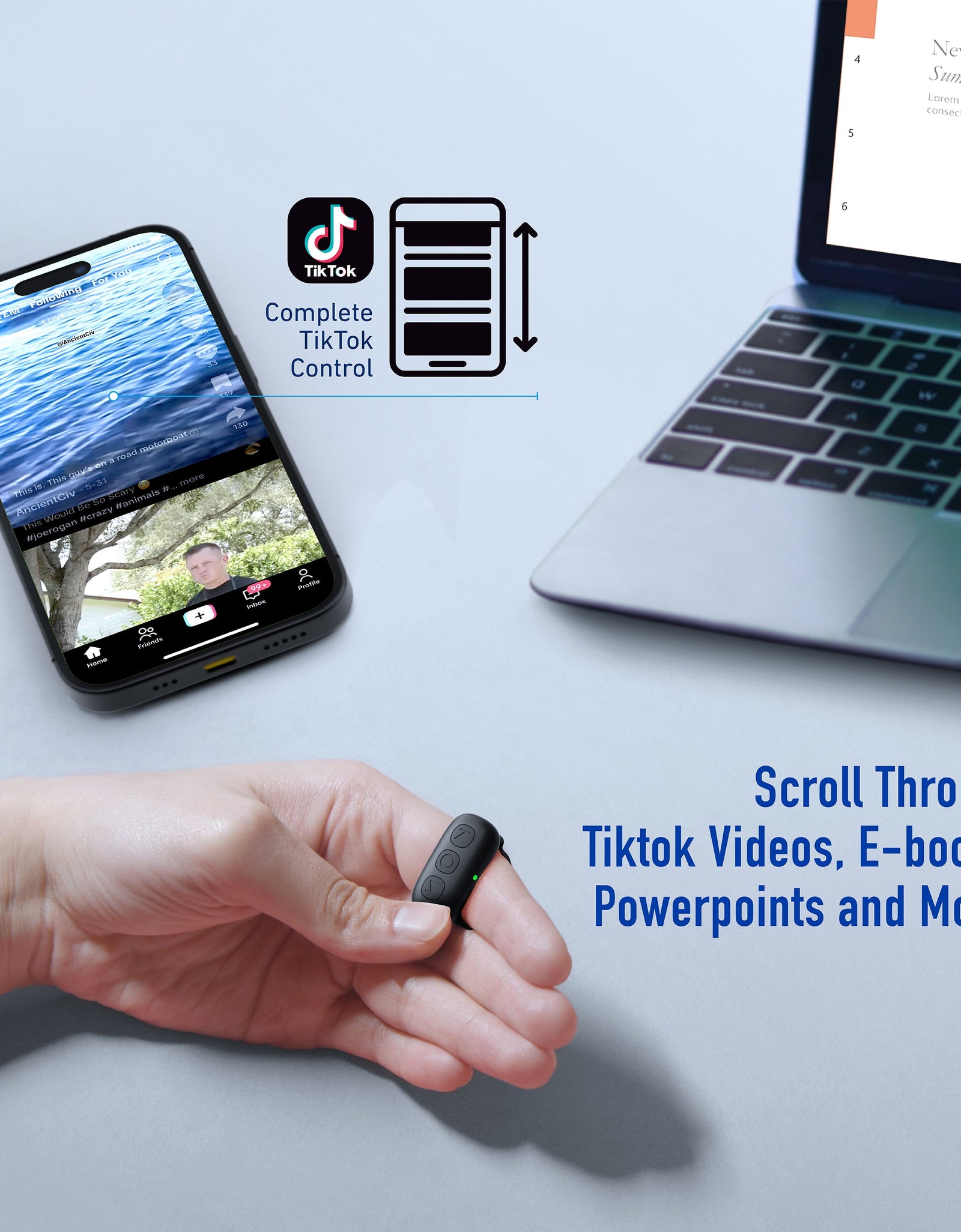 Smart Remote Ring, Bluetooth Tiktok Scrolling Ring
