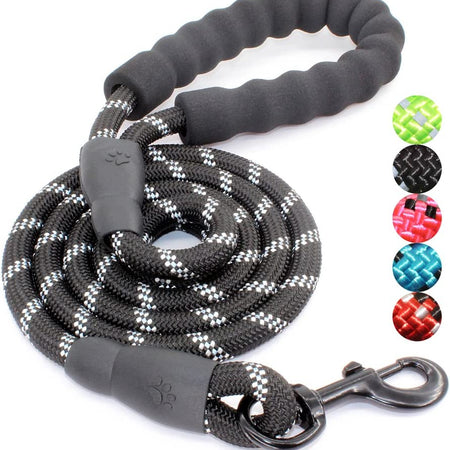 2/4/5/6 FT Dog Leash with Comfortable Padded Handle and Highly Reflective Threads for Small Medium and Large Dogs (5FT-1/2'', Black)