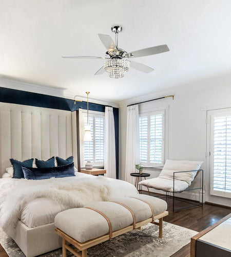 Ceiling Fans with Lights and Remote 52 Inch Chandelier Ceiling Fan with Crystal Light for Bedroom, Reversible Motor, Timer, Polished Chrome