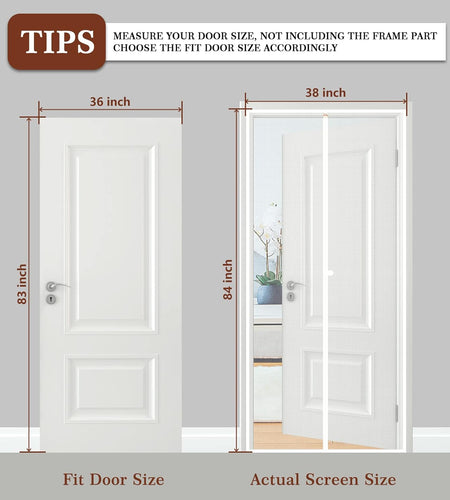 White Mesh Door Screen with Magnets Fits Door Size 36, up to 36"W X 83"H with Full Frame Hook&Loop Strip and Special Windproof Hasp Design