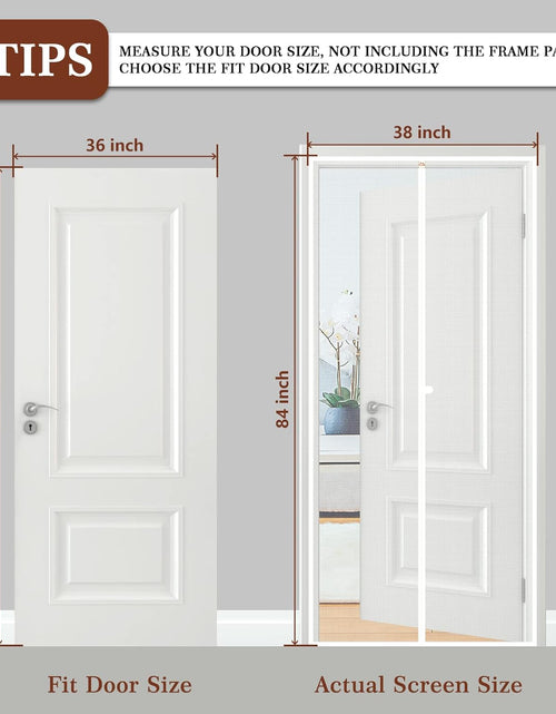 Load image into Gallery viewer, White Mesh Door Screen with Magnets Fits Door Size 36, up to 36&quot;W X 83&quot;H with Full Frame Hook&amp;Loop Strip and Special Windproof Hasp Design
