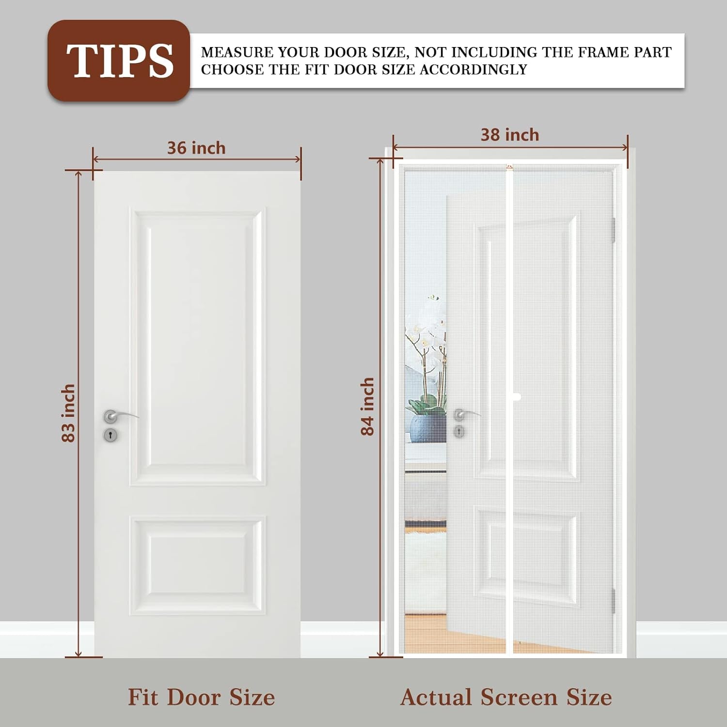 White Mesh Door Screen with Magnets Fits Door Size 36, up to 36"W X 83"H with Full Frame Hook&Loop Strip and Special Windproof Hasp Design