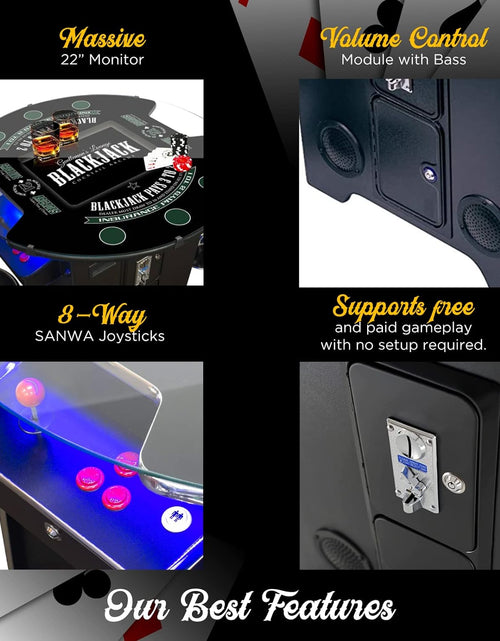 Load image into Gallery viewer, Creative Arcades Full Size Commercial Grade Pub Arcade Machine | 2 Player | 60 Games | 22&quot; LCD Screen | round Glass Top | 2 Sanwa Joysticks | Blackjack Design | 2 Stools Included | 3 Year Warranty
