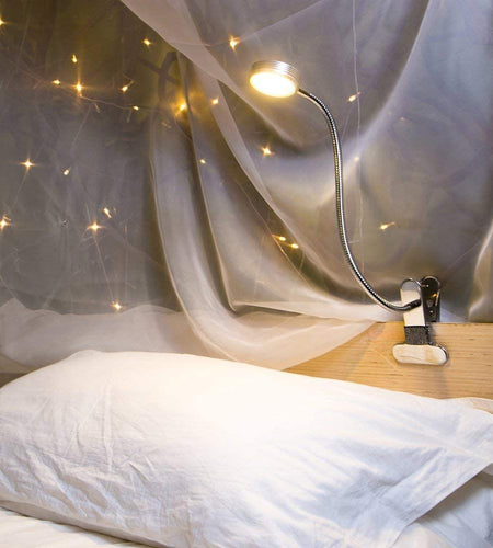 LED Reading Light, Dimmable Clamp Light for Bed Headboard, Bedroom, Office, 3 Modes & 9 Dimming Levels, Flexible Clip Desk Lamp, Adapter Included, 5W, Silver