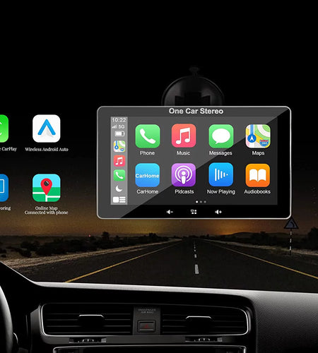 2023 Newest  Portable Car Radio with Apple Carplay and Android Auto, Wireless Car Stereo 7" IPS Touchscreen with Bluetooth Hands-Free/Mirror Link/Siri Assistant, Windshield Mounted