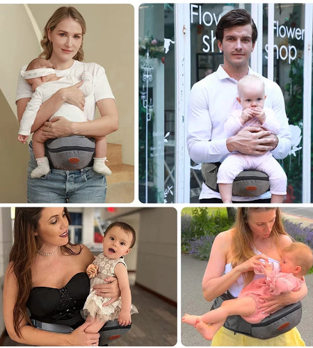 Baby Carrier,  6-In-1 Ergonomic Baby Carrier with Hip Seat Diaper Pocket Front and Back Baby Sling with Waist Stool Lumbar Support for Breastfeeding Newborn to Toddler, up 50Lbs (Gray)