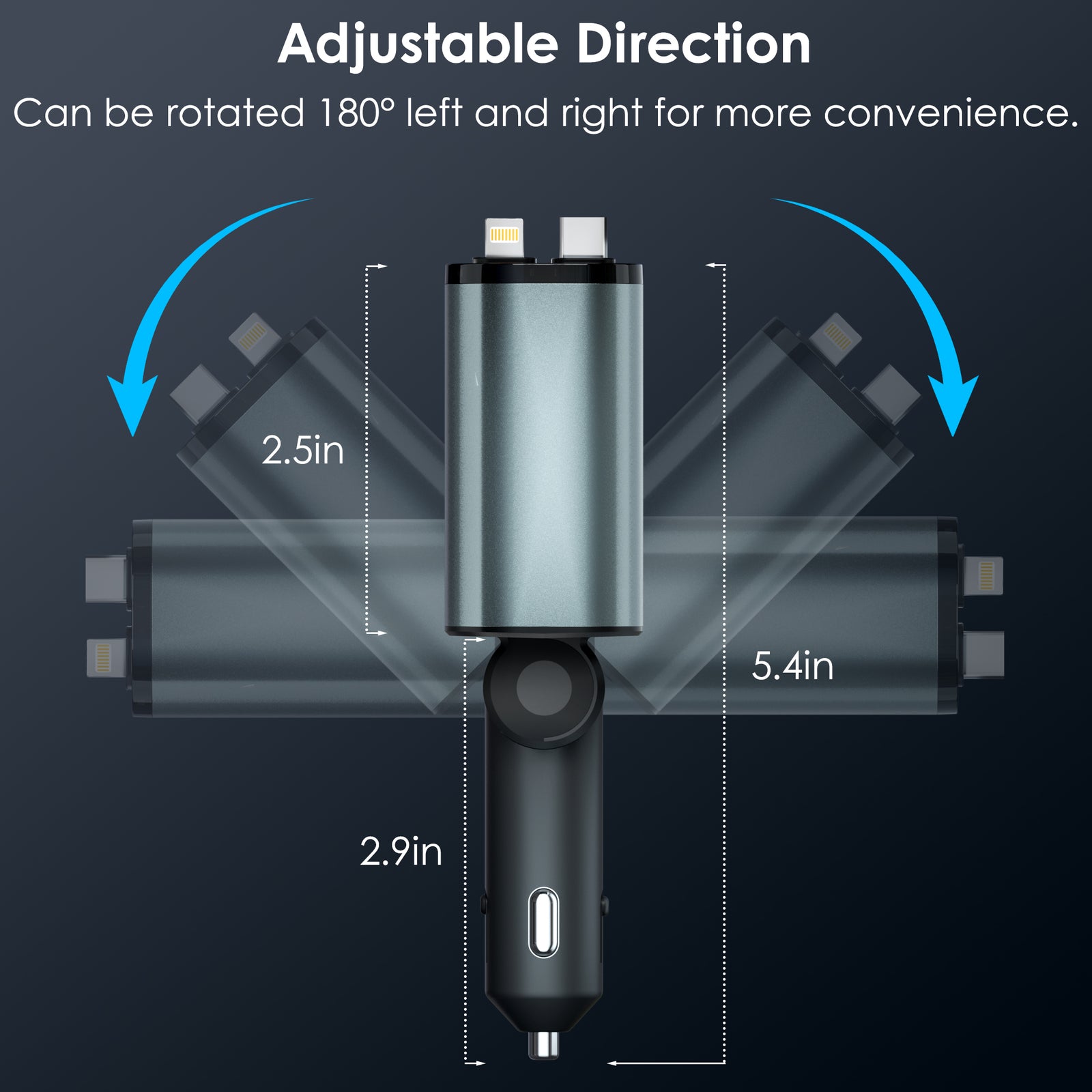 Retractable Car Charger, 66W 4 in 1 Fast Car Phone Charger, Retractable TYPE-C and Lightning Cables(31.5 Inch) and USB Car Charger, Compatible with Iphone 15/14/13/12/11,Ipad,Galaxy,Pixel