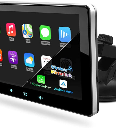 2023 Newest  Portable Car Radio with Apple Carplay and Android Auto, Wireless Car Stereo 7" IPS Touchscreen with Bluetooth Hands-Free/Mirror Link/Siri Assistant, Windshield Mounted
