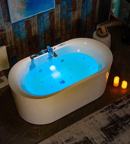 59" X 31.5" Whirlpool Water Jetted & Air Bubble Heated Soaking Combination Bathtub with Tub Filler