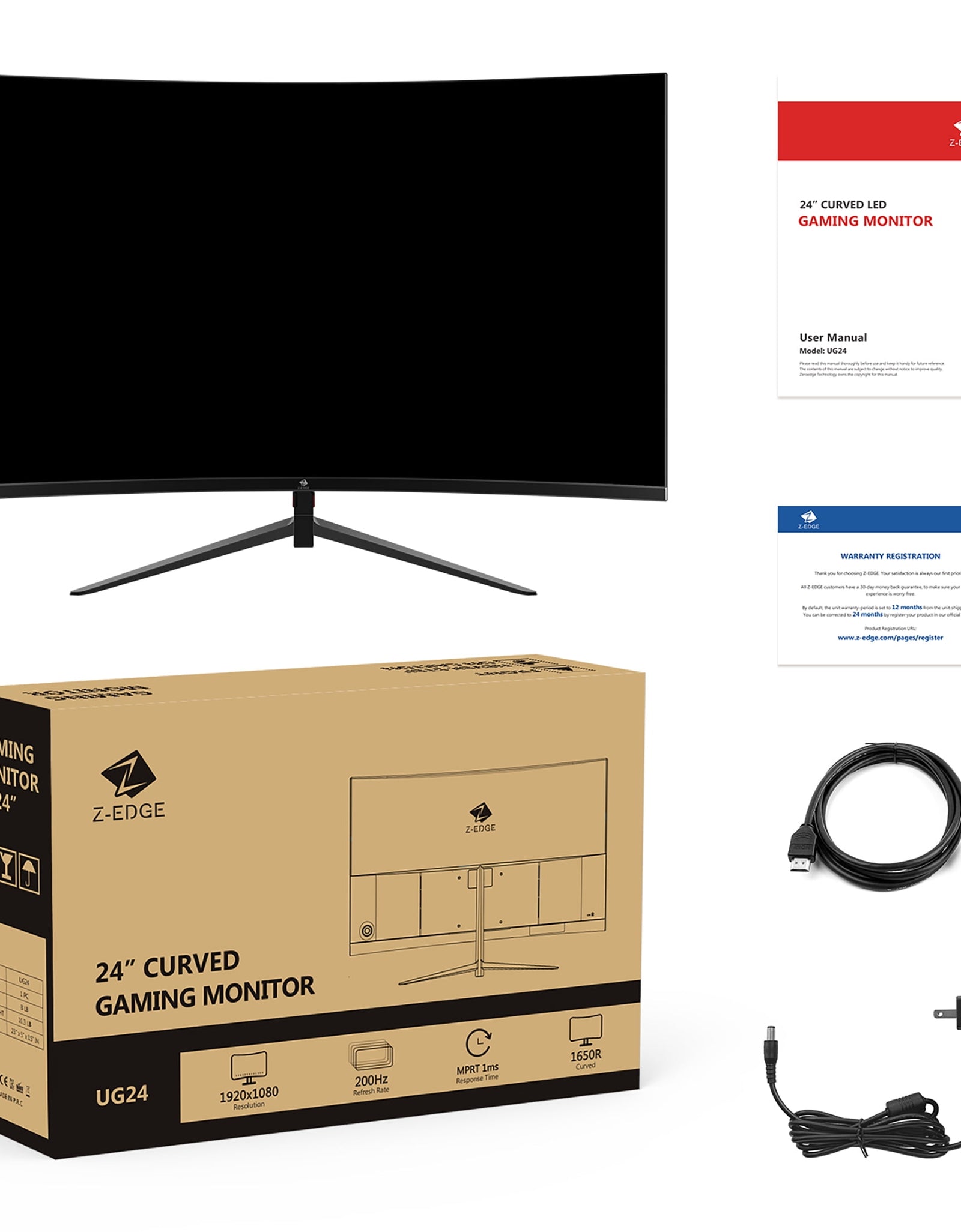 UG24 24-Inch Curved Gaming Monitor 180Hz(Dp) 144Hz(Hdmi) 1Ms Full HD 1920X1080 HDMI DP Port