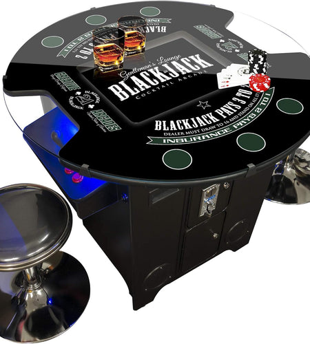Creative Arcades Full Size Commercial Grade Pub Arcade Machine | 2 Player | 60 Games | 22" LCD Screen | round Glass Top | 2 Sanwa Joysticks | Blackjack Design | 2 Stools Included | 3 Year Warranty