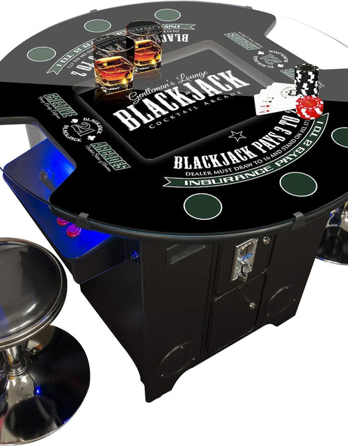 Load image into Gallery viewer, Creative Arcades Full Size Commercial Grade Pub Arcade Machine | 2 Player | 60 Games | 22&quot; LCD Screen | round Glass Top | 2 Sanwa Joysticks | Blackjack Design | 2 Stools Included | 3 Year Warranty
