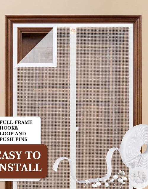 Load image into Gallery viewer, White Mesh Door Screen with Magnets Fits Door Size 36, up to 36&quot;W X 83&quot;H with Full Frame Hook&amp;Loop Strip and Special Windproof Hasp Design

